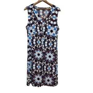 Jones New York Stretch Jersey Knit Dress Blue Orange Office Women’s Size L NWT